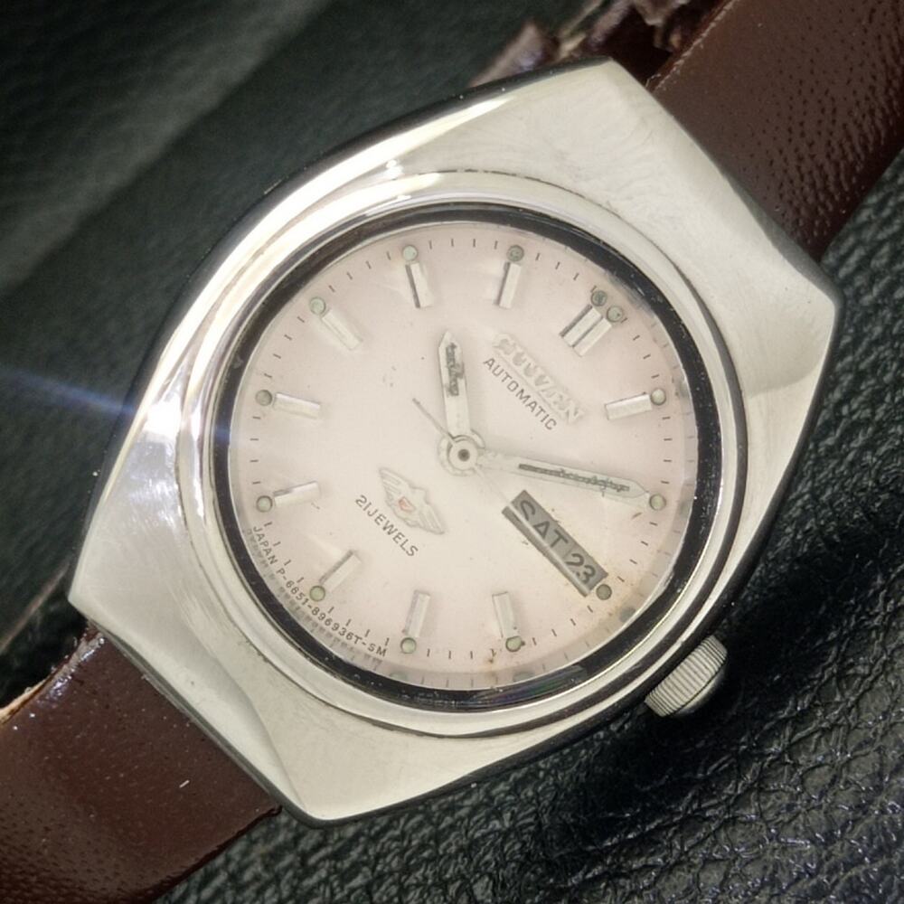 Vintage 1981 Citizen Automatic Womans Silver Watch W/daydate & Black accents